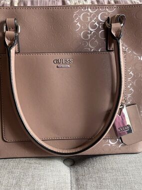 GUESS Women's Blush Taupe Tote with Logo Pattern